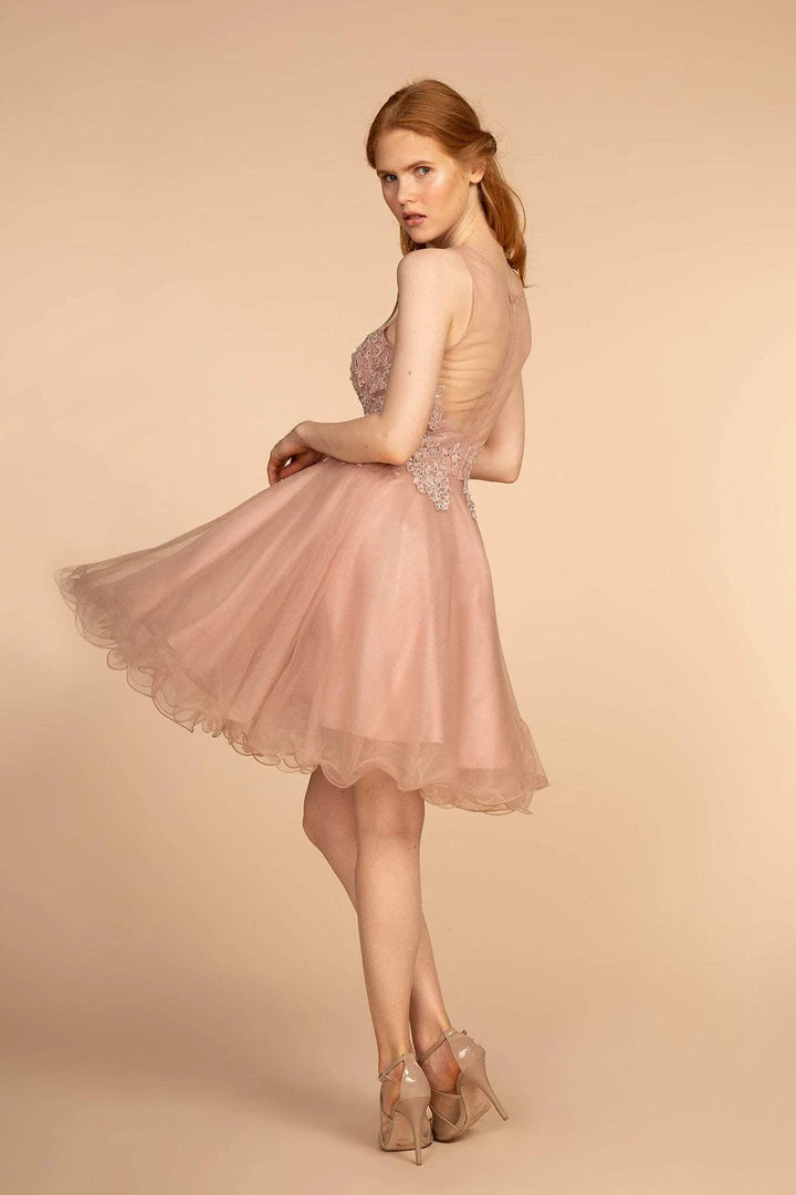 Elizabeth K - GS1607 Embroidered Bodice Illusion Tulle Cocktail Dress 9 Elizabeth K - GS1607 Embroidered Bodice Illusion Tulle Cocktail Dress