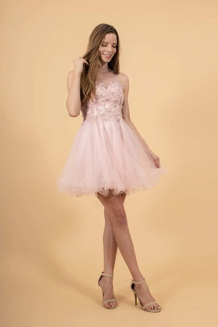 Elizabeth K - GS1607 Embroidered Bodice Illusion Tulle Cocktail Dress 3 Elizabeth K - GS1607 Embroidered Bodice Illusion Tulle Cocktail Dress