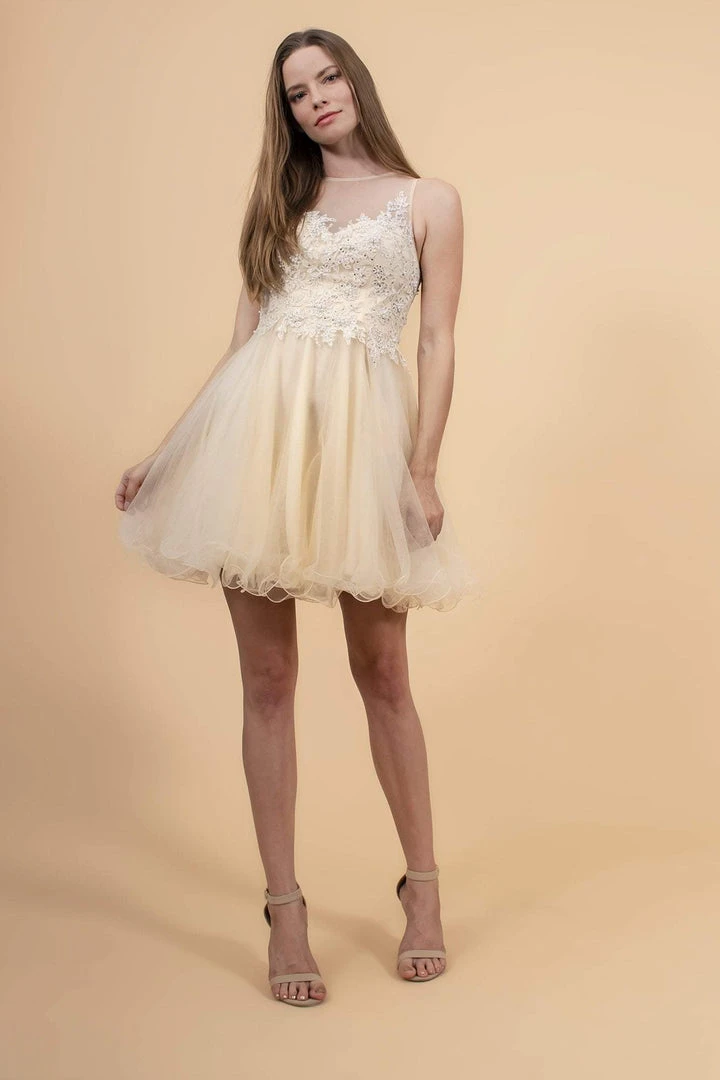 Elizabeth K - GS1607 Embroidered Bodice Illusion Tulle Cocktail Dress 7 Elizabeth K - GS1607 Embroidered Bodice Illusion Tulle Cocktail Dress