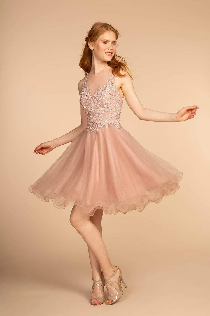 Elizabeth K - GS1607 Embroidered Bodice Illusion Tulle Cocktail Dress 8 Elizabeth K - GS1607 Embroidered Bodice Illusion Tulle Cocktail Dress