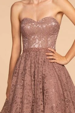 Cocktail Dresses Elizabeth K - GS1611 Strapless Jeweled Lace A-Line Dress