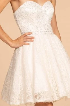 Cocktail Dresses Elizabeth K - GS1611 Strapless Jeweled Lace A-Line Dress