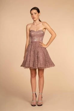 Cocktail Dresses Elizabeth K - GS1611 Strapless Jeweled Lace A-Line Dress