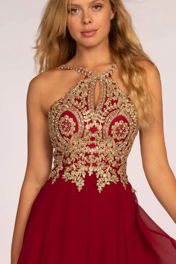 Cocktail Dresses Elizabeth K - GS1615 Gilt-Embroidered High Halter Chiffon Dress 4 Cocktail Dresses Elizabeth K - GS1615 Gilt-Embroidered High Halter Chiffon Dress