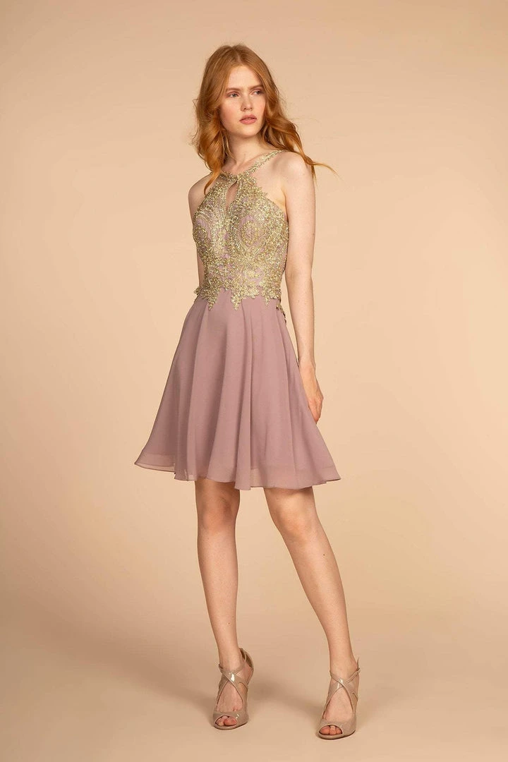 Cocktail Dresses Elizabeth K - GS1615 Gilt-Embroidered High Halter Chiffon Dress 5 Cocktail Dresses Elizabeth K - GS1615 Gilt-Embroidered High Halter Chiffon Dress