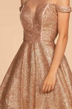Elizabeth K - GS1626 Off-Shoulder Glitter A-Line Cocktail Dress Cocktail Dresses