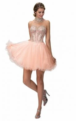 Cocktail Dresses Elizabeth K - GS2029 Embellished High Neck Cocktail Dress