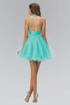 Cocktail Dresses Elizabeth K - GS2130 Jeweled High Neck Tulle A-line Dress