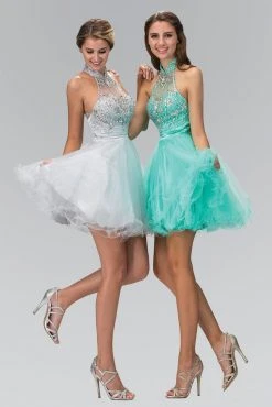 Cocktail Dresses Elizabeth K - GS2130 Jeweled High Neck Tulle A-line Dress