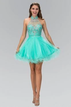 Cocktail Dresses Elizabeth K - GS2130 Jeweled High Neck Tulle A-line Dress