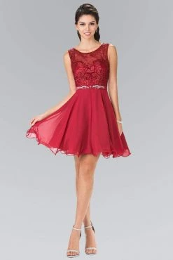Cocktail Dresses Elizabeth K - GS2314 Sleeveless Lace Bodice A-Line Short Dress