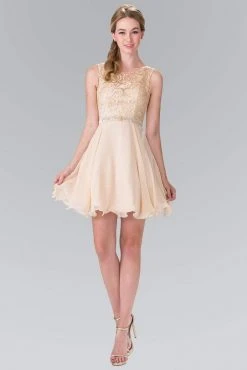 Cocktail Dresses Elizabeth K - GS2314 Sleeveless Lace Bodice A-Line Short Dress