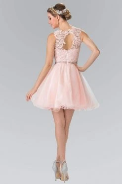Elizabeth K - GS2375 Lace Illusion A-Line Tulle Short Dress Cocktail Dresses