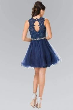 Elizabeth K - GS2375 Lace Illusion A-Line Tulle Short Dress Cocktail Dresses