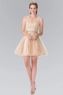 Elizabeth K - GS2375 Lace Illusion A-Line Tulle Short Dress Cocktail Dresses
