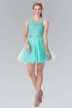 Elizabeth K - GS2375 Lace Illusion A-Line Tulle Short Dress Cocktail Dresses