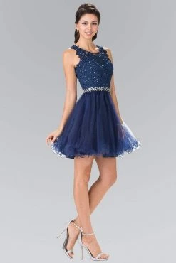 Elizabeth K - GS2375 Lace Illusion A-Line Tulle Short Dress Cocktail Dresses