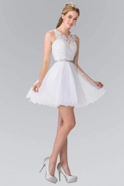 Elizabeth K - GS2375 Lace Illusion A-Line Tulle Short Dress Cocktail Dresses