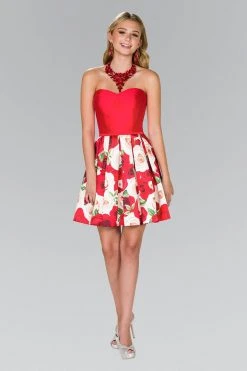 Elizabeth K - GS2385 Mikado Sweetheart Floral Print A-line Dress Cocktail Dresses