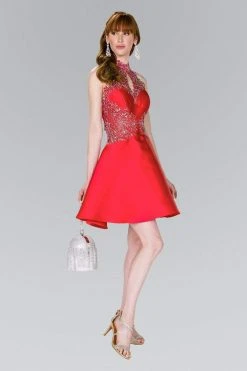 Elizabeth K - GS2390 Embellished Lace High Halter Mikado A-line Dress