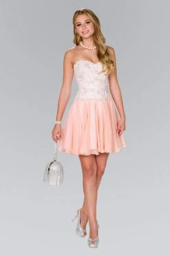 Elizabeth K - GS2391 Embellished Sweetheart Chiffon A-line Dress