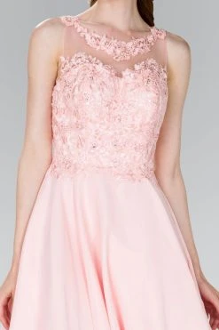 Elizabeth K - GS2394 Lace Applique Scoop Chiffon A-line Dress Cocktail Dresses