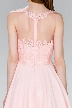 Elizabeth K - GS2394 Lace Applique Scoop Chiffon A-line Dress Cocktail Dresses