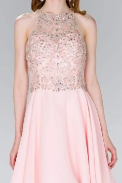 Elizabeth K - GS2395 Jewel Adorned Illusion Chiffon Dress Cocktail Dresses