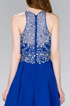 Elizabeth K - GS2395 Jewel Adorned Illusion Chiffon Dress Cocktail Dresses