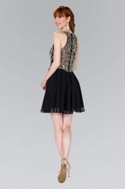 Elizabeth K - GS2395 Jewel Adorned Illusion Chiffon Dress Cocktail Dresses