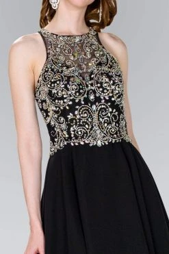 Elizabeth K - GS2395 Jewel Adorned Illusion Chiffon Dress Cocktail Dresses