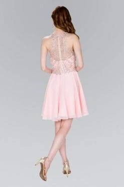 Elizabeth K - GS2395 Jewel Adorned Illusion Chiffon Dress Cocktail Dresses