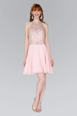 Elizabeth K - GS2395 Jewel Adorned Illusion Chiffon Dress Cocktail Dresses