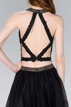 Elizabeth K - GS2398 Two Piece Applique Halter Tulle A-line Dress