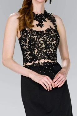 Cocktail Dresses Elizabeth K - GS2402 Lace Applique Jewel Neck Jersey Sheath Dress