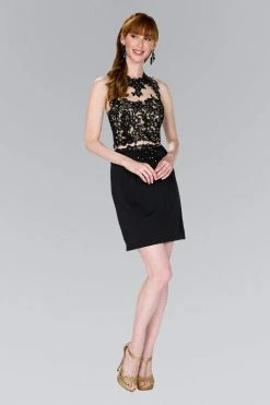 Cocktail Dresses Elizabeth K - GS2402 Lace Applique Jewel Neck Jersey Sheath Dress