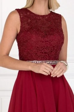 Elizabeth K - GS2410 Diamond Cutout Back Lace Chiffon Cocktail Dress Cocktail Dresses