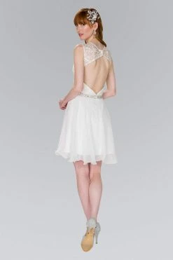 Elizabeth K - GS2410 Diamond Cutout Back Lace Chiffon Cocktail Dress Cocktail Dresses