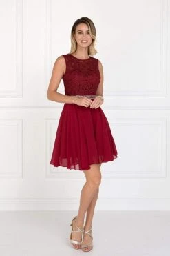 Elizabeth K - GS2410 Diamond Cutout Back Lace Chiffon Cocktail Dress Cocktail Dresses