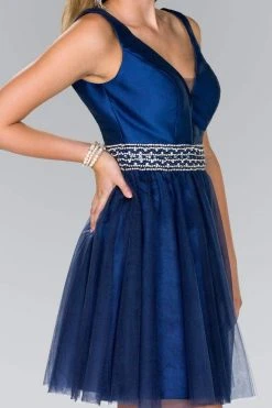 Cocktail Dresses Elizabeth K - GS2413 Satin V-neck Jeweled Mesh A-line Dress 16 Cocktail Dresses Elizabeth K - GS2413 Satin V-neck Jeweled Mesh A-line Dress