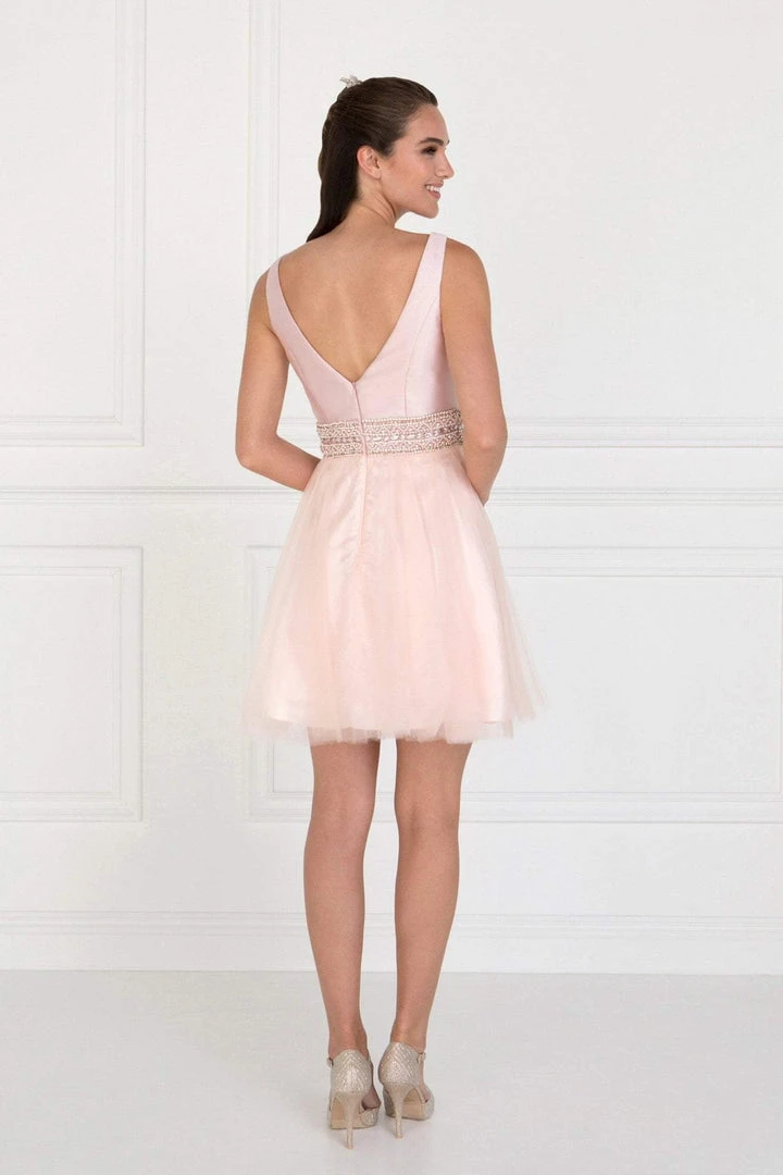 Cocktail Dresses Elizabeth K - GS2413 Satin V-neck Jeweled Mesh A-line Dress 4 Cocktail Dresses Elizabeth K - GS2413 Satin V-neck Jeweled Mesh A-line Dress