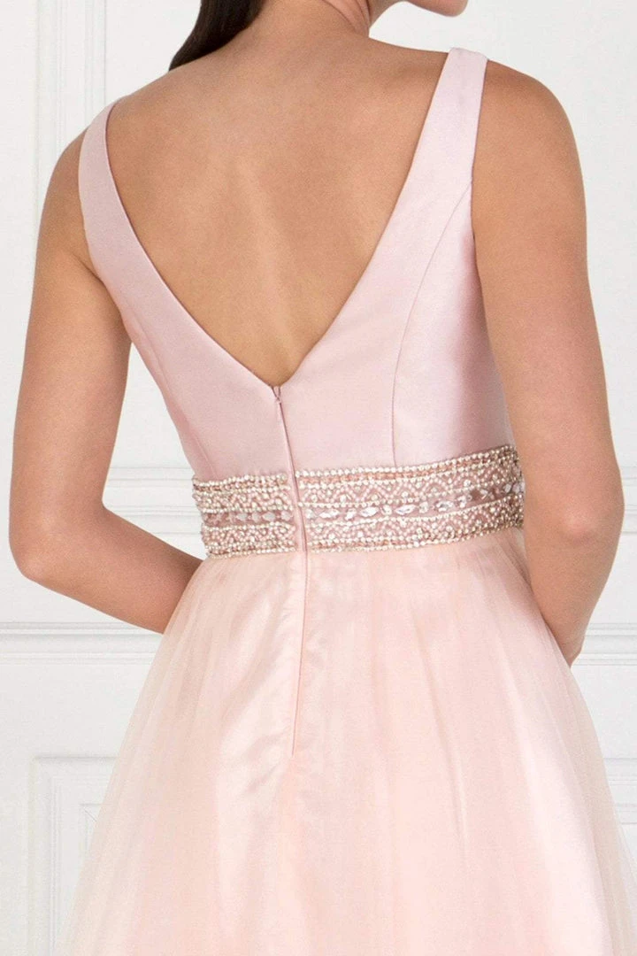 Cocktail Dresses Elizabeth K - GS2413 Satin V-neck Jeweled Mesh A-line Dress 6 Cocktail Dresses Elizabeth K - GS2413 Satin V-neck Jeweled Mesh A-line Dress