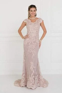 Elizabeth K - Lace Embroidered Long Sheath Dress GL1540 Formal Gowns