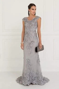 Elizabeth K - Lace Embroidered Long Sheath Dress GL1540 Formal Gowns