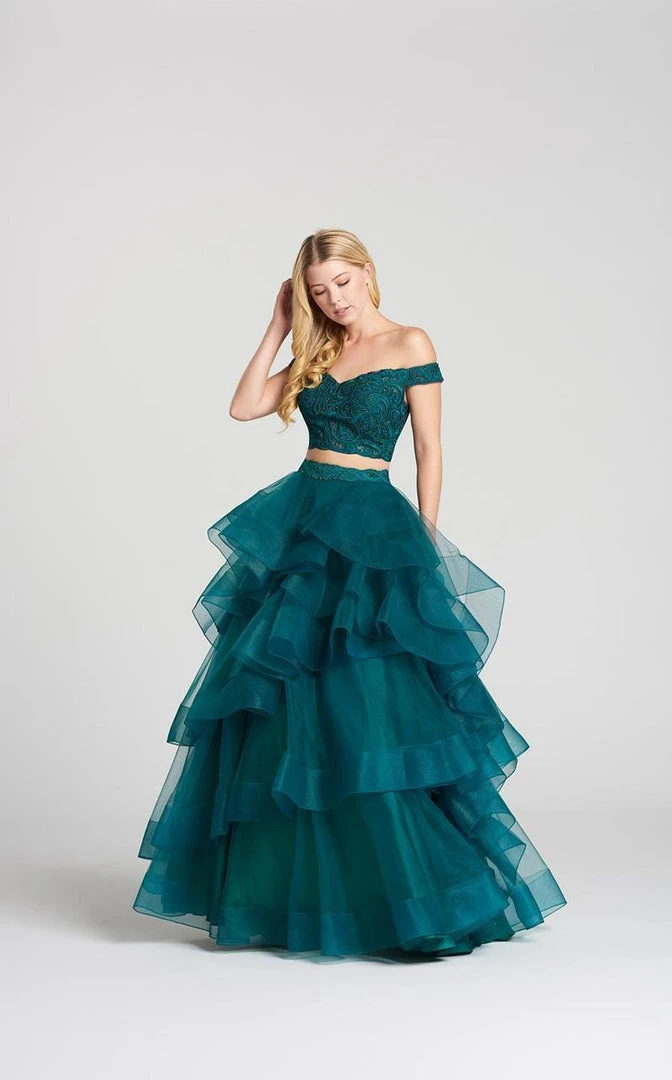 Ellie Wilde - EW118040 Two-Piece Lace Off-Shoulder Tiered A-Line Gown Formal Gowns 3 Ellie Wilde - EW118040 Two-Piece Lace Off-Shoulder Tiered A-Line Gown Formal Gowns
