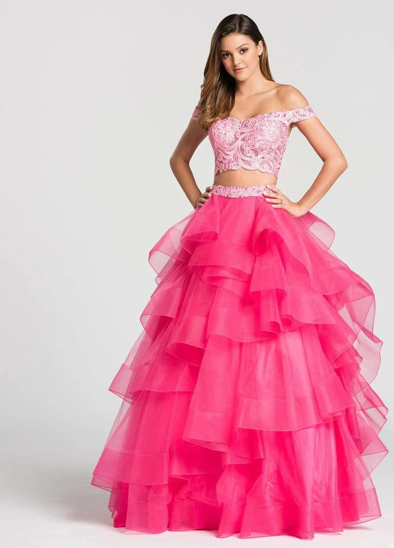 Ellie Wilde - EW118040 Two-Piece Lace Off-Shoulder Tiered A-Line Gown Formal Gowns 4 Ellie Wilde - EW118040 Two-Piece Lace Off-Shoulder Tiered A-Line Gown Formal Gowns