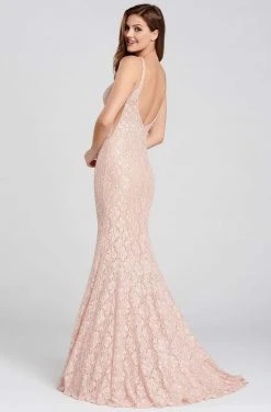 Formal Gowns Ellie Wilde - EW120003 Lace Deep V-neck Trumpet Dress