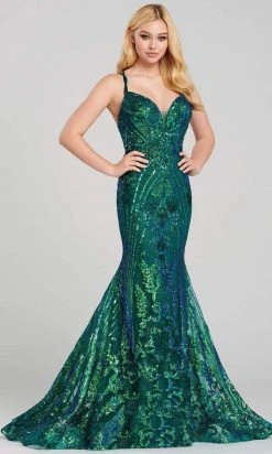 Ellie Wilde - EW120028 Crisscross Back Sequined Trumpet Gown