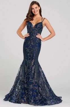 Ellie Wilde - EW120028 Crisscross Back Sequined Trumpet Gown