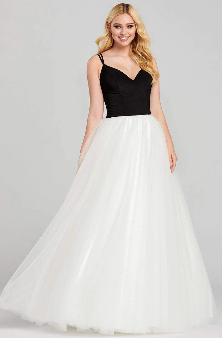 Formal Gowns Ellie Wilde - EW120072 Crepe Plunging V-neck Tulle Ballgown 3 Formal Gowns Ellie Wilde - EW120072 Crepe Plunging V-neck Tulle Ballgown